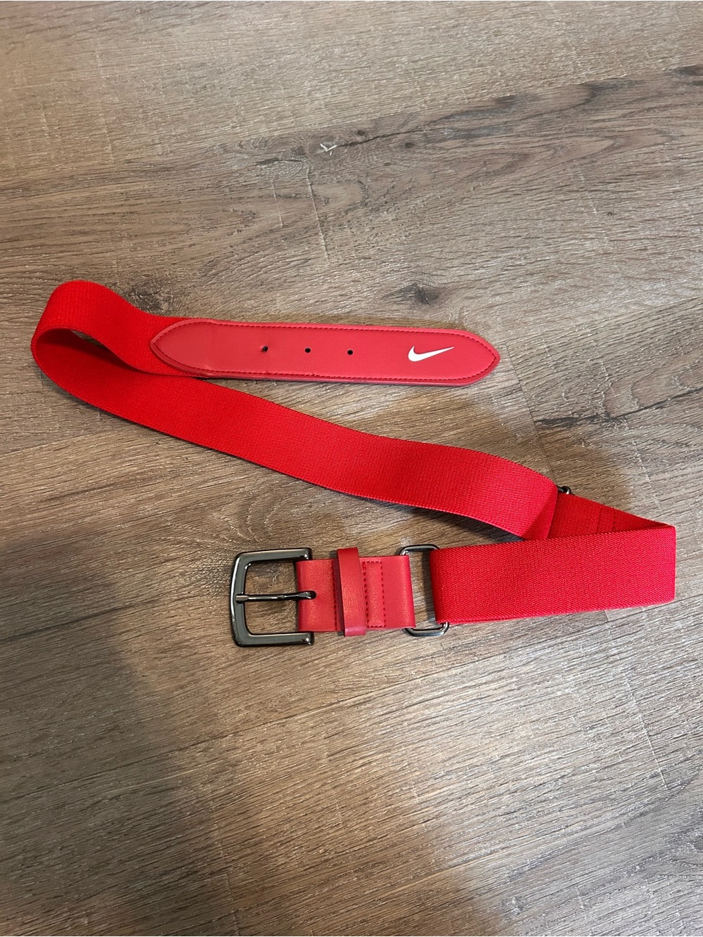 Nike Red Men's Adjustable Baseball Belt with White Swoosh